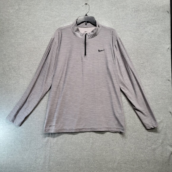 Nike Men Sweatshirt XL Gray Mock Neck 1/4 Zip Dri Fit Swoosh Pullover - Picture 1 of 8